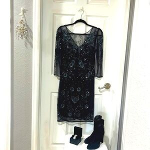 Simply Stunning Sequined Cocktail Dress NWT Black/Gunmetal